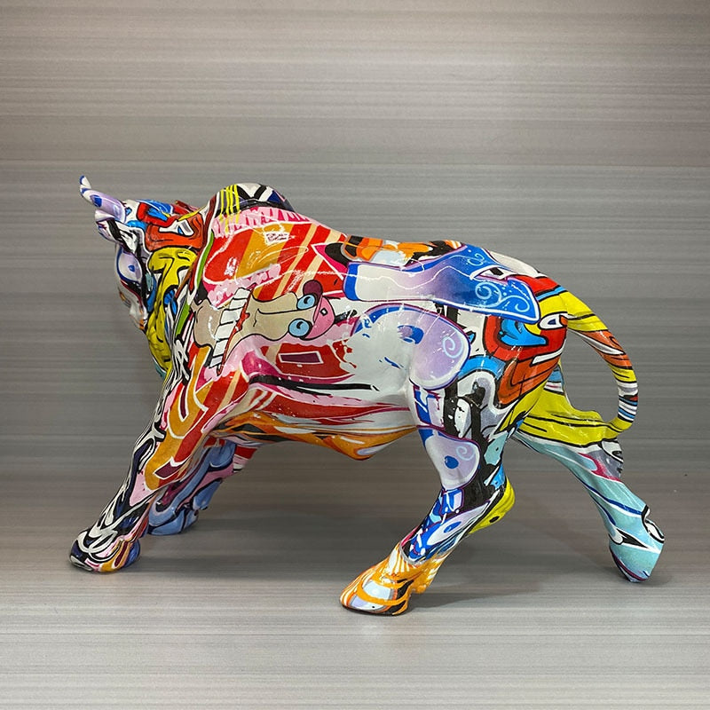 Artcharya Graffiti Painted Bull Sculpture