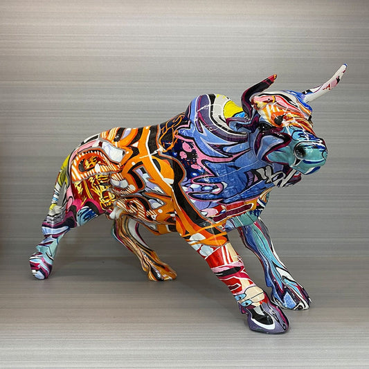 Artcharya Graffiti Painted Bull Sculpture